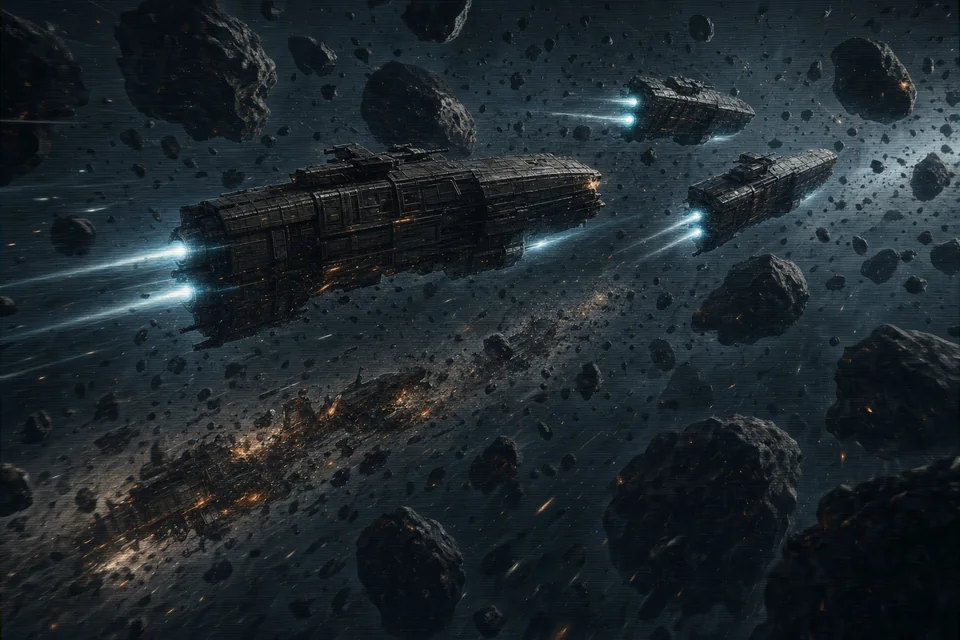 Four ships entering a dangerous transit shoal as one breaks formation